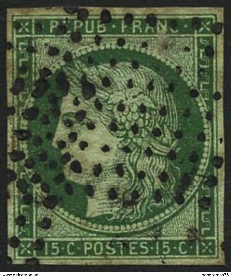 Oblit. N°2 15c Vert, Pelurage Au Verso - B - 1849-1850 Ceres