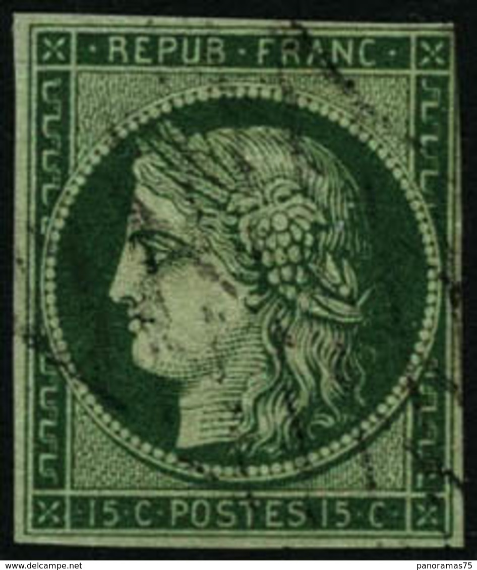 Oblit. N°2c 15c Vert, Très Foncé, Au Filet à Droite - B - 1849-1850 Cérès