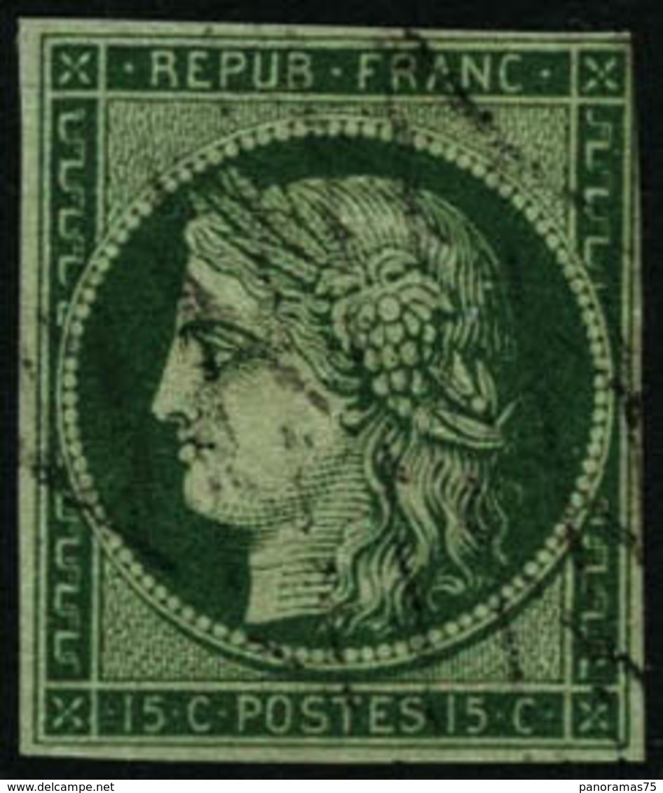 Oblit. N°2c 15c Vert, Très Foncé, Au Filet à Droite - B - 1849-1850 Ceres