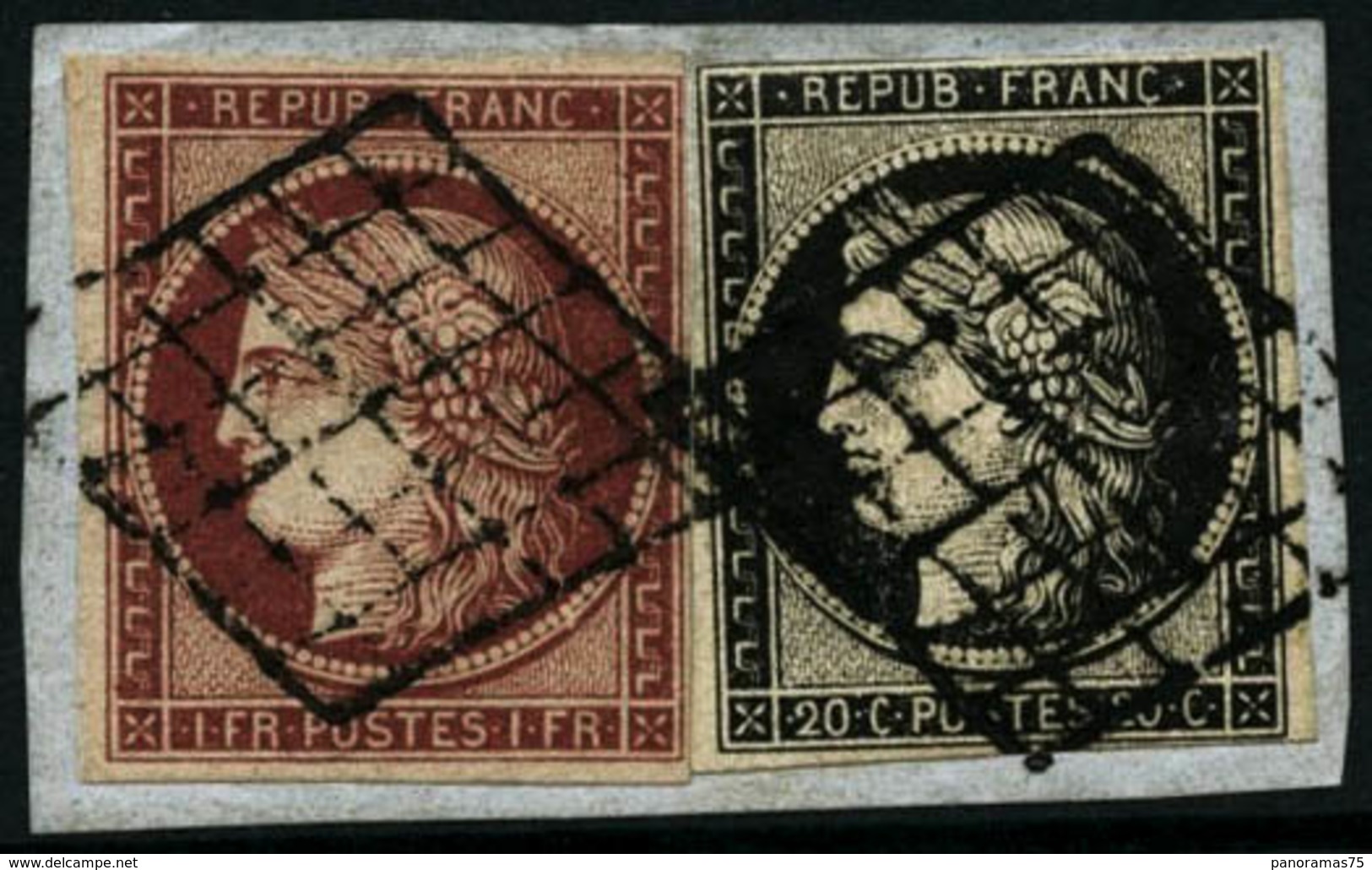 Oblit./fragment N°6 + 3 Les 2 Val S/fgt - TB - 1849-1850 Cérès