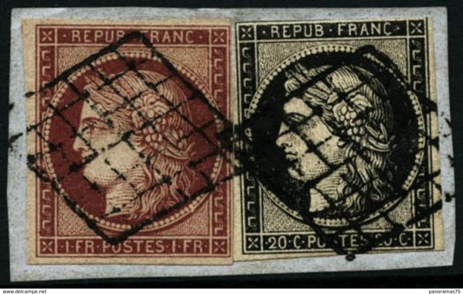 Oblit./fragment N°6 + 3 Les 2 Val S/fgt - TB - 1849-1850 Ceres