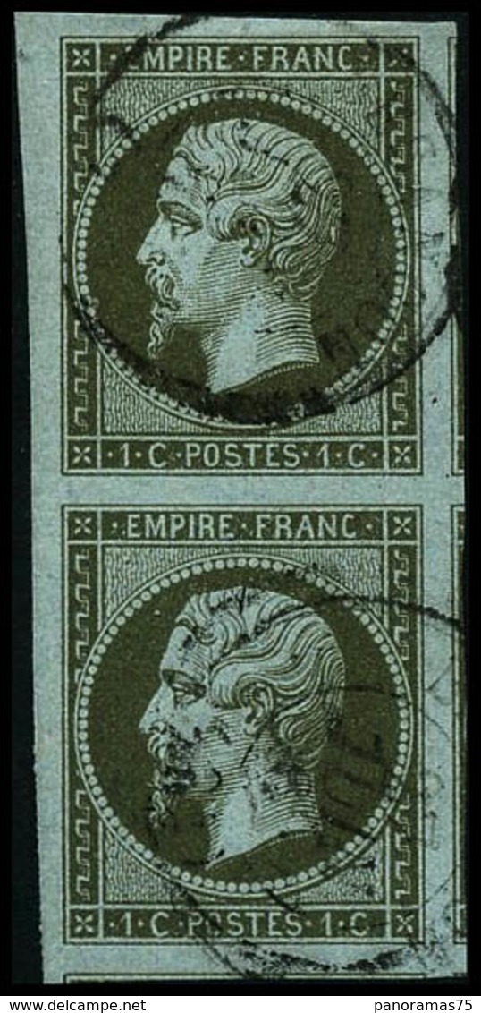 Oblit. N°11 1c Olive, Paire Pièce De Luxe - TB - 1853-1860 Napoléon III