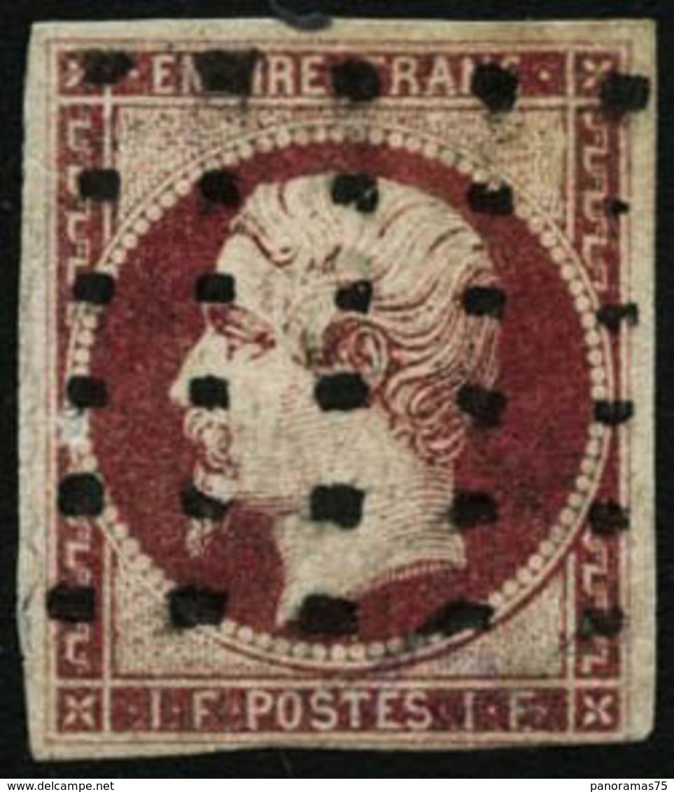 Oblit. N°18 1F Carmin Au Filet En Bas à Droite - B - 1853-1860 Napoléon III.
