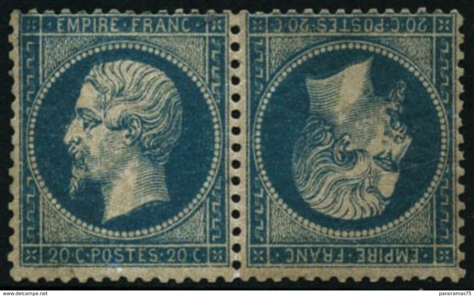 ** N°22b 20c Bleu, Paire Tête-bèche, Signé Roumet Et Cérès - TB - 1862 Napoléon III