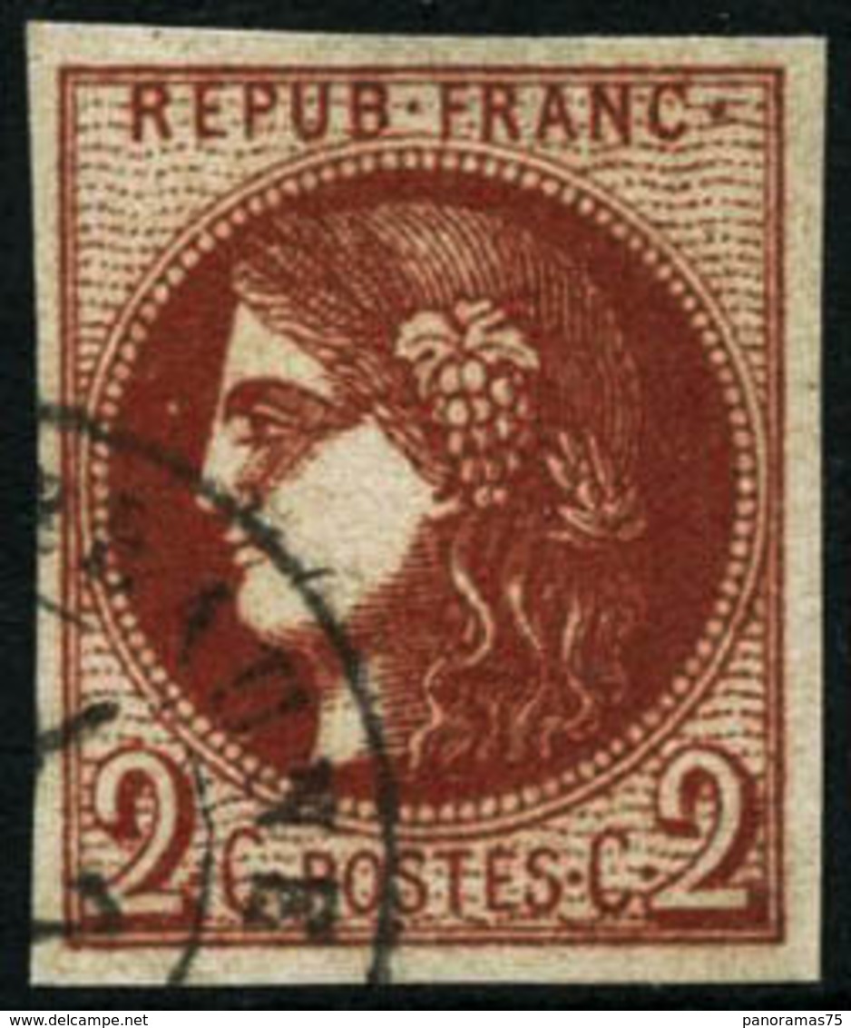 Oblit. N°40Bf 2c Rouge-brique Foncé, Infime Pelurage Signé Calves - B - 1870 Emission De Bordeaux