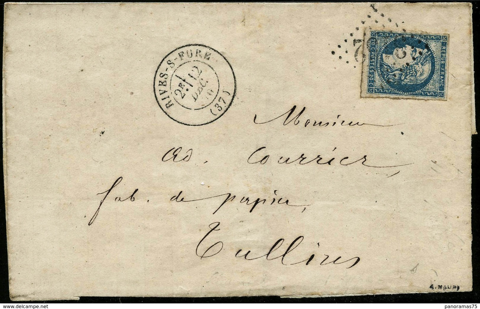 Lettre N°44A 20c Bleu, Type I R1s/lettre, Cachet D'arrivée Au Verso - TB - 1870 Emission De Bordeaux