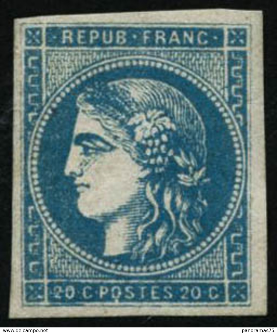 ** N°45C 20c Bleu, Type II R3, Pli De Gomme Vertical - B - 1870 Emission De Bordeaux