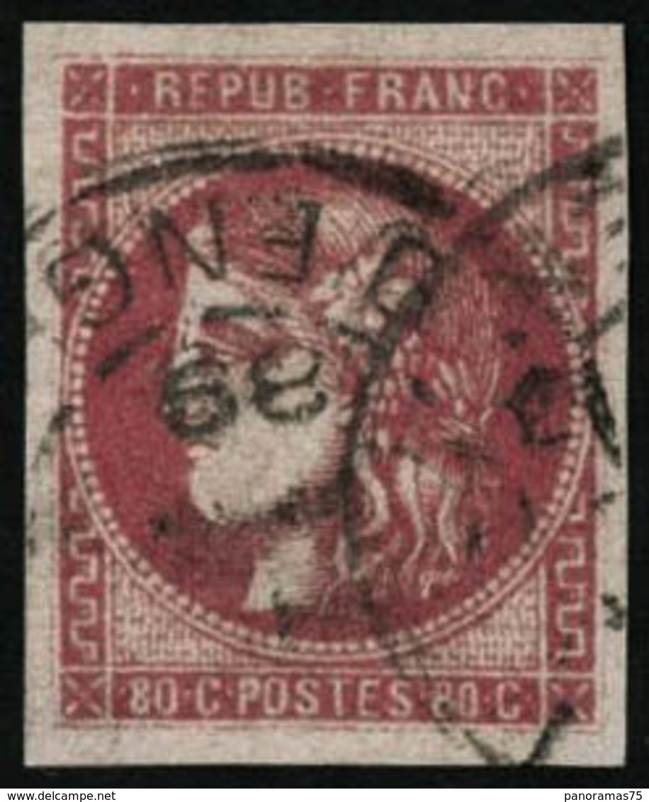 Oblit. N°49 80c Rose - TB - 1870 Emission De Bordeaux