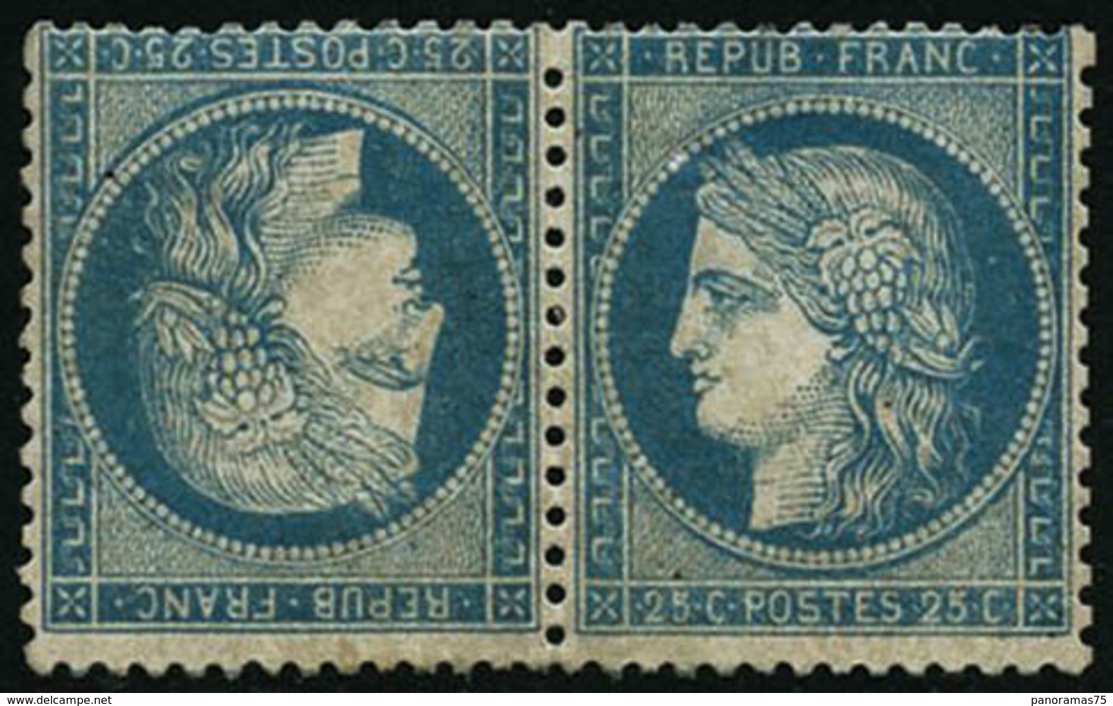 * N°60Ab 25c Bleu, Type I, Paire Tête-bèche Quasi SC, RARE - TB - 1871-1875 Ceres