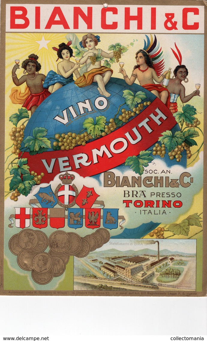 1 Affiche Cartonné Advertising  Card Bianchi & C° Vino Vermouth  Torino Italia  17 X 24 Cm - Affiches