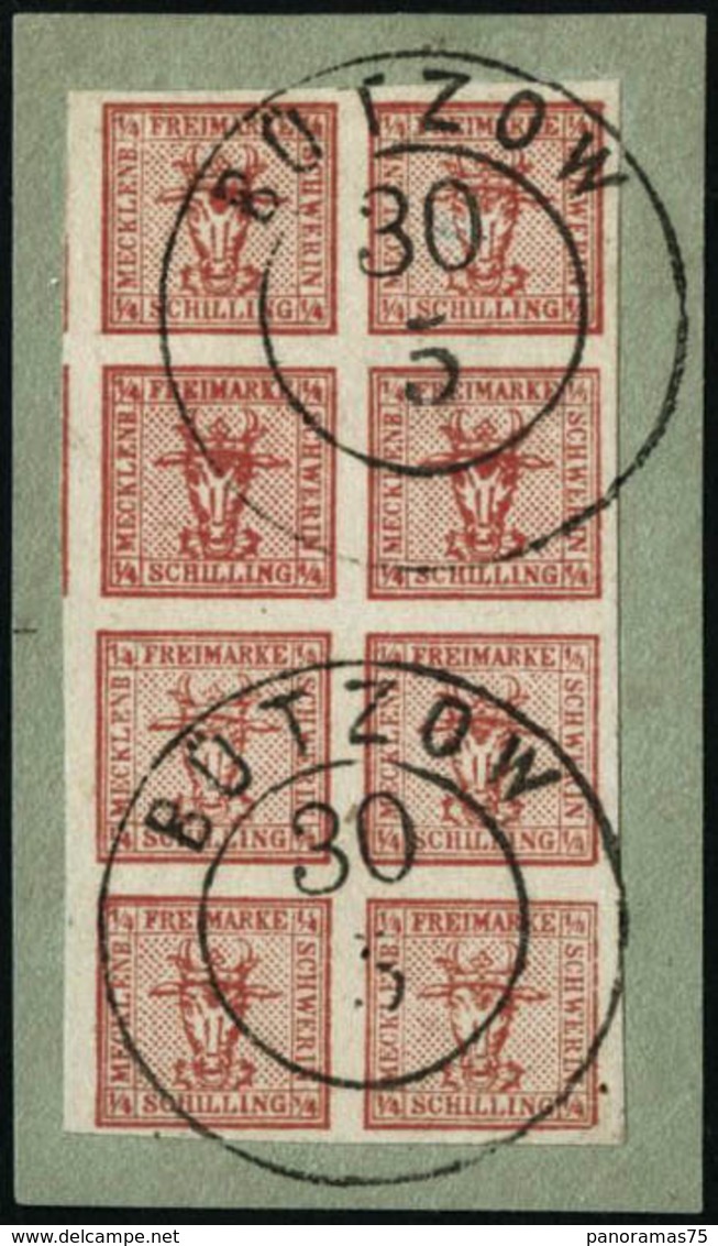Oblit./fragment N°1 4/4s Rouge, 2 Ex S/fgt Pièce De Luxe - TB - Mecklenburg-Schwerin