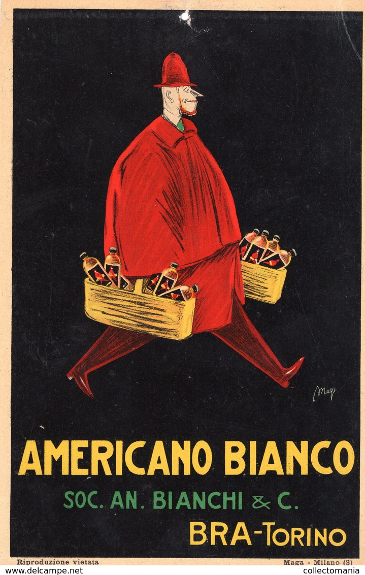 1 Affiche Cartonné Advertising  Card  Americano Bianco    Torino Italia  Maya Illustator Achille Mauzan  17 X 26 Cm - Affiches