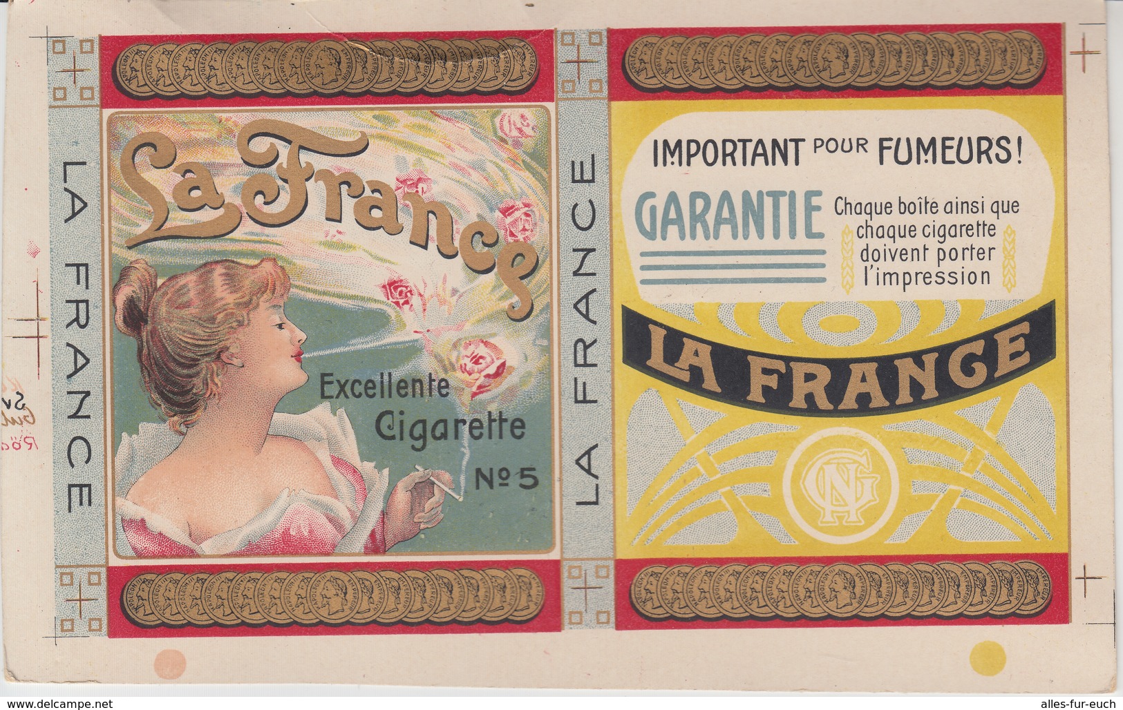 Publicité Historique De Cigarettes De France - LA FRANCE EXELLENTE CIGARETTE No.5 - Boîte De Cigarettes - Autres & Non Classés