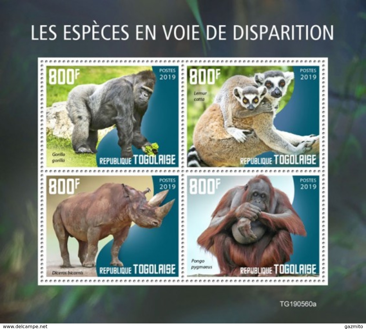 Togo 2019, Animals In Danger, Gorillas, Rhino, 4val In BF - Chimpanzees