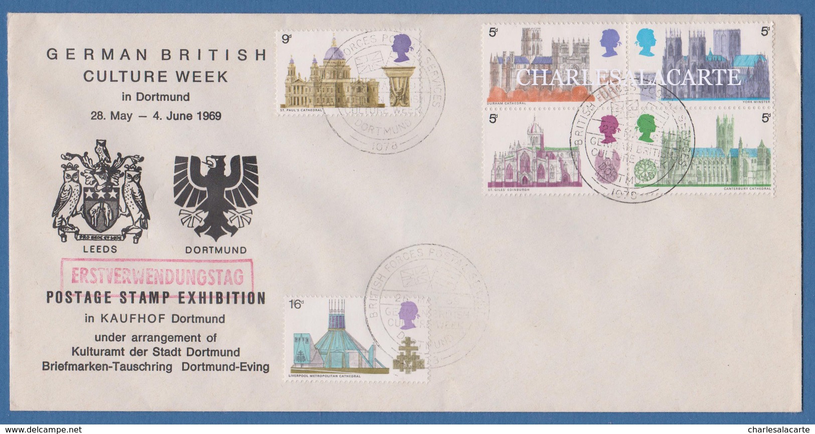 GREAT BRITAIN 1969 GERMAN BRITISH CULTURE WEEK DORTMUND ENVELOPE MAY 1969 SG 796-801 - Covers & Documents