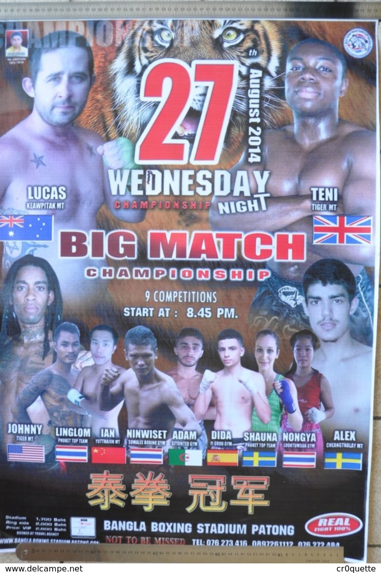 AFFICHE  THAILANDAISE  PLASTIFIEE De COMBAT MUAY THAI   En AOÛT 2014 - Martial Arts