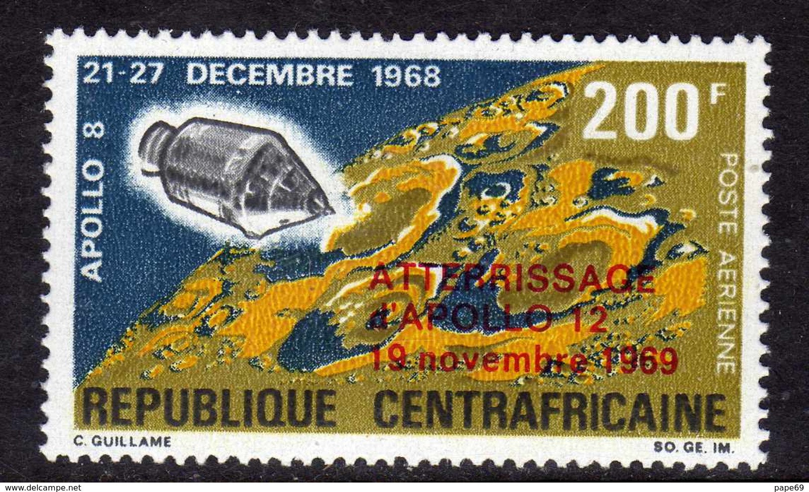 Centrafricaine P. A.  N° 83 XX  Apollo XII, Timbre Surchargé Sans Charnière, TB - Centrafricaine (République)