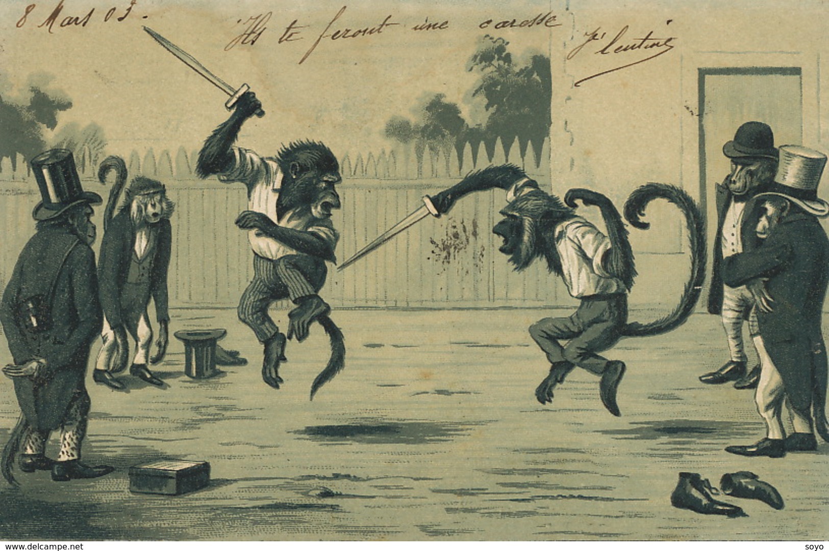 Escrime Comique Avec Singes / Monkeys Fencing . . Human Behaviour - Fencing