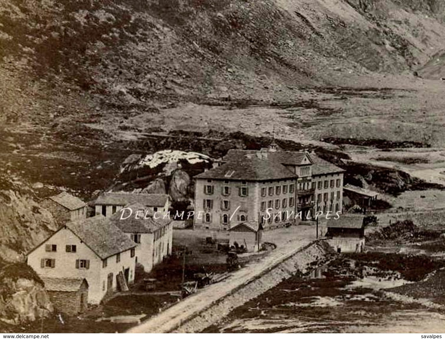 Suisse Valais Gletsch * Glacier Du Rhône, Hôtel En Construction, Route Furka * Photo Garcin Vers 1875 - Voir Scans - Oud (voor 1900)