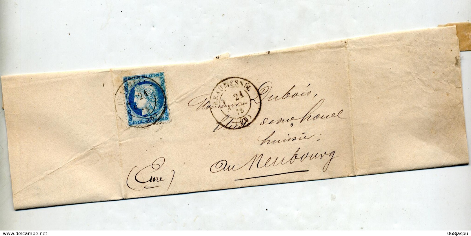 Lettre Cachet Beaumesnil Sur Ceres + Cherbourg à Paris - 1849-1876: Période Classique