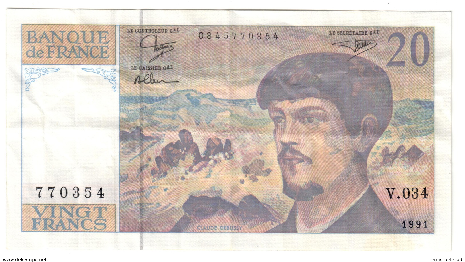 FRANCE	20	FRANCS	1991		VF/XF	DEBUSSY		.CV. - 20 F 1980-1997 ''Debussy''