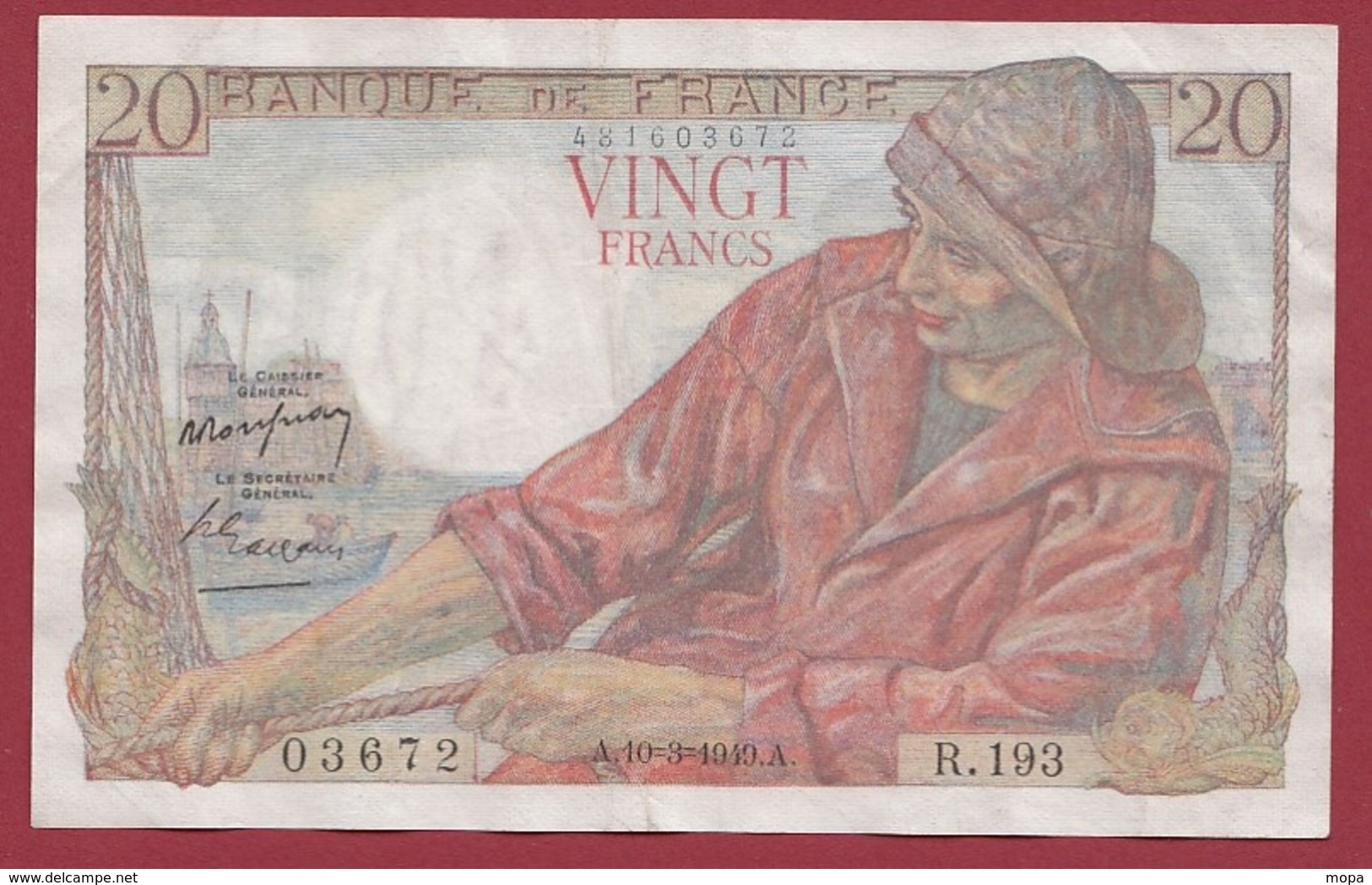 20 Francs "Pêcheur" Du 10/03/1949.A.----TTB+---ALPH.R.193---AUCUN TROU D EPINGLE - 20 F 1942-1950 ''Pêcheur''