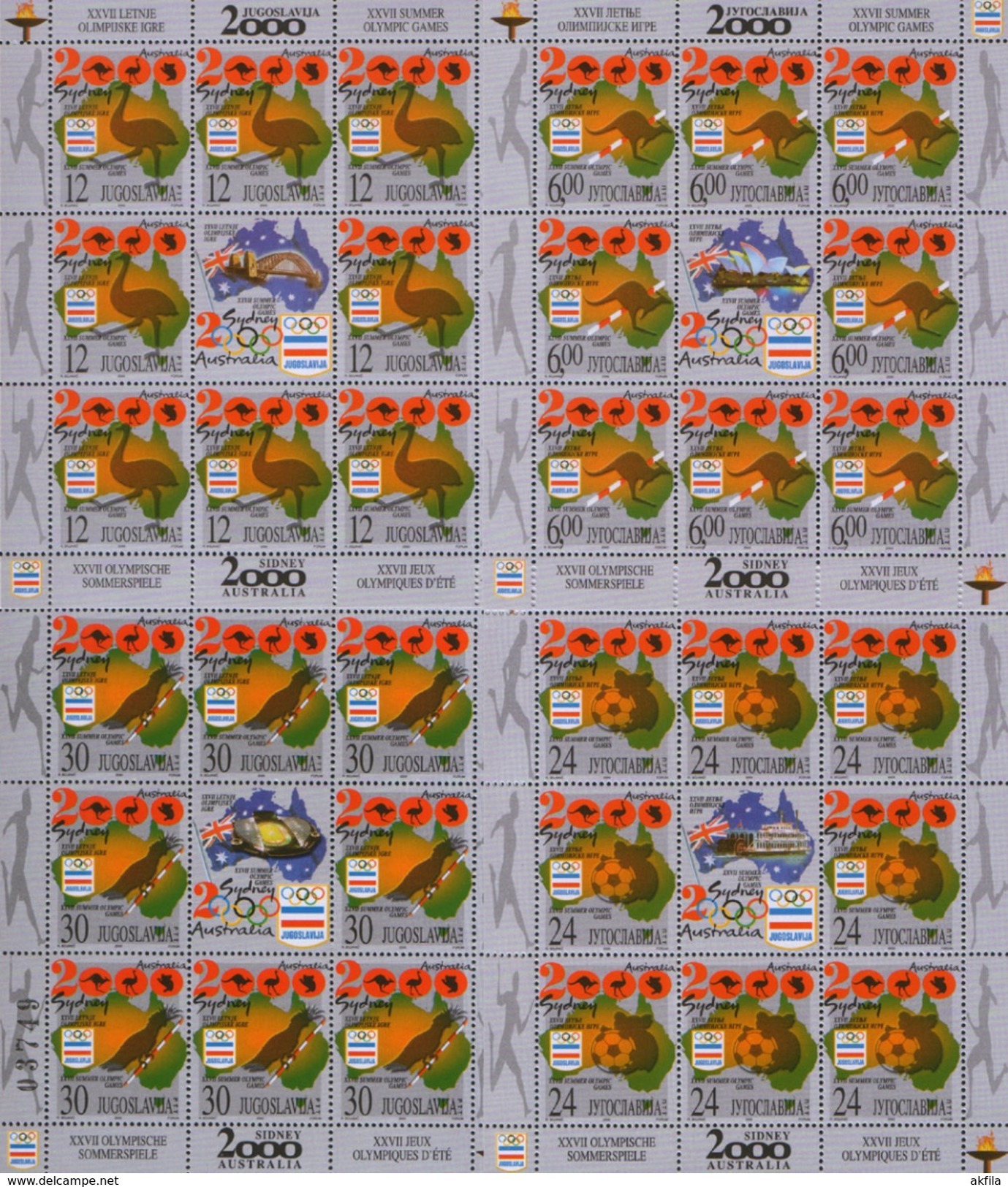 Yugoslavia 2000 Summer Olympic Games In Sydney Sheet Of 9, MNH (**) Michel 2980-2983 (M/S Mini Sheet) - Blocks & Kleinbögen