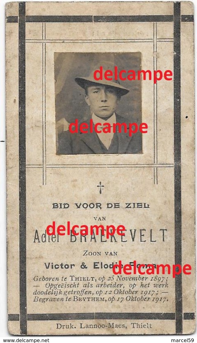 Oorlog Guerre Adiel Braekevelt Tielt Opgeeiste Soldaat Gesneuveld Te Dadizele Okt 1917 Begraven Te Beitem Poma - Santini
