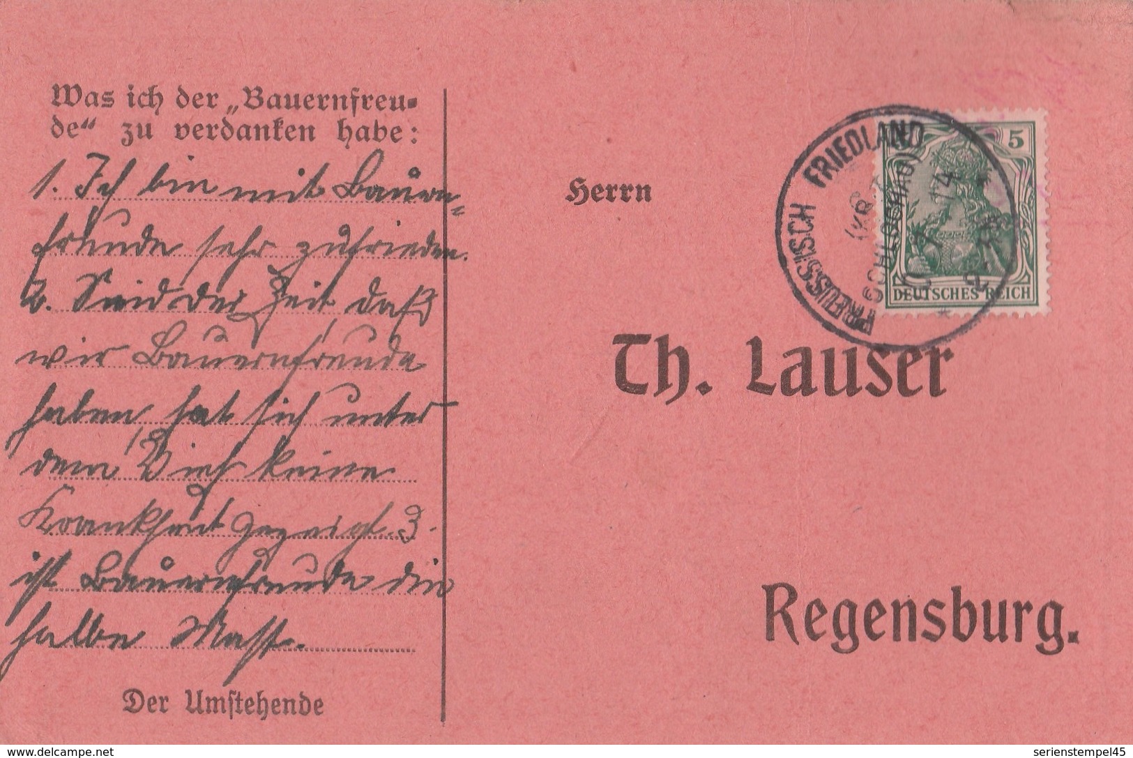 Westpreussen Deutsches Reich Karte Mit Tagesstempel Preussisch Friedland Kr Schlochau 1914 RB Marienwerder - Lettres & Documents