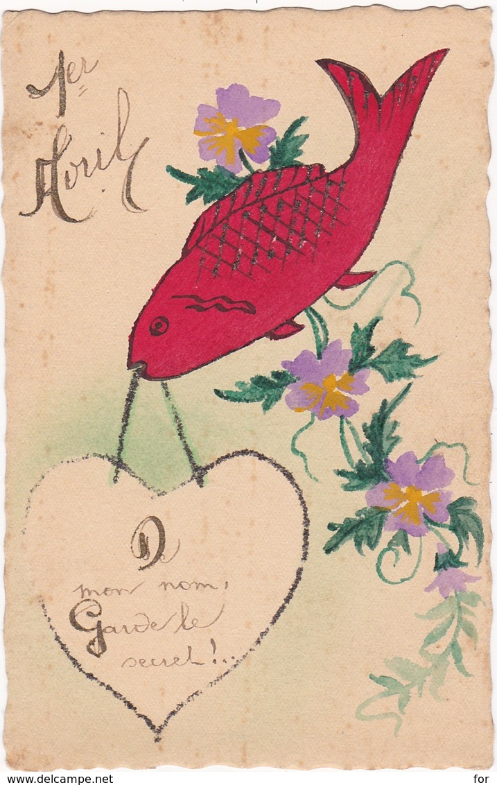 1er AVRIL : à Système - Paillettes - Fait Main : Poisson Portant Un Coeur - 1er Avril - Poisson D'avril