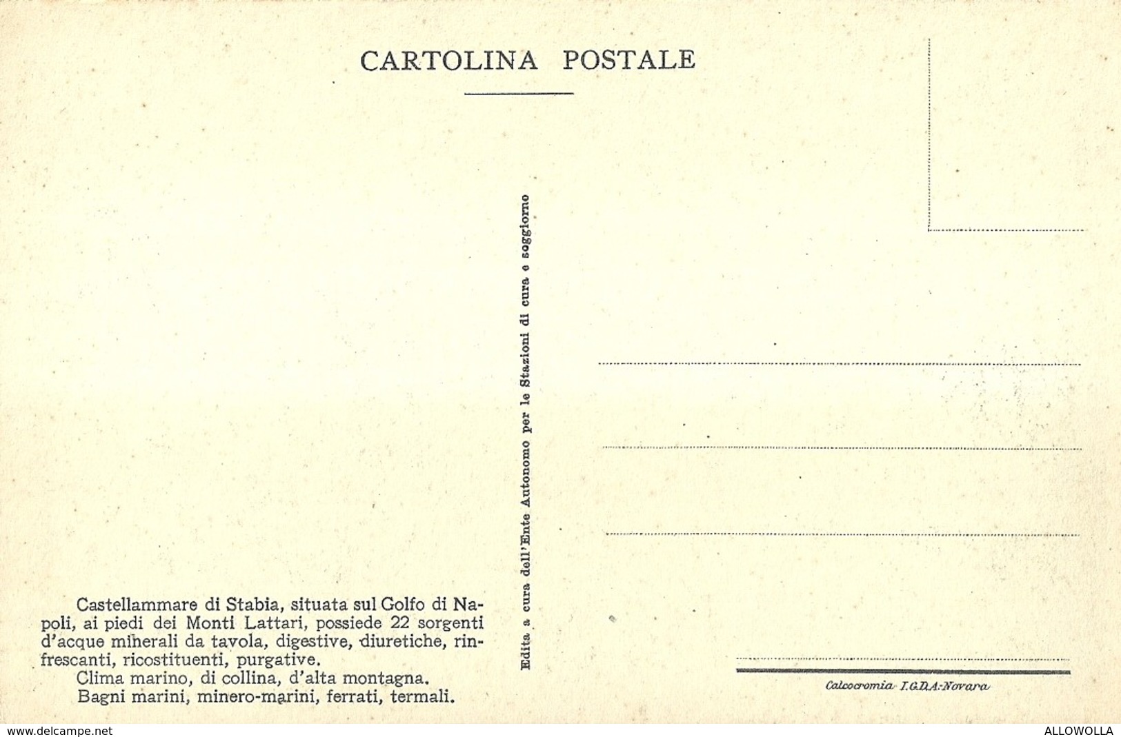 6578 "CASTELLAMMARE DI STABIA-LA MARINA DI POZZANO CON LE SUE SORGENTI MINERALI SOTTOMARINE"-CART. POST. ORIG. NON SPED. - Castellammare Di Stabia