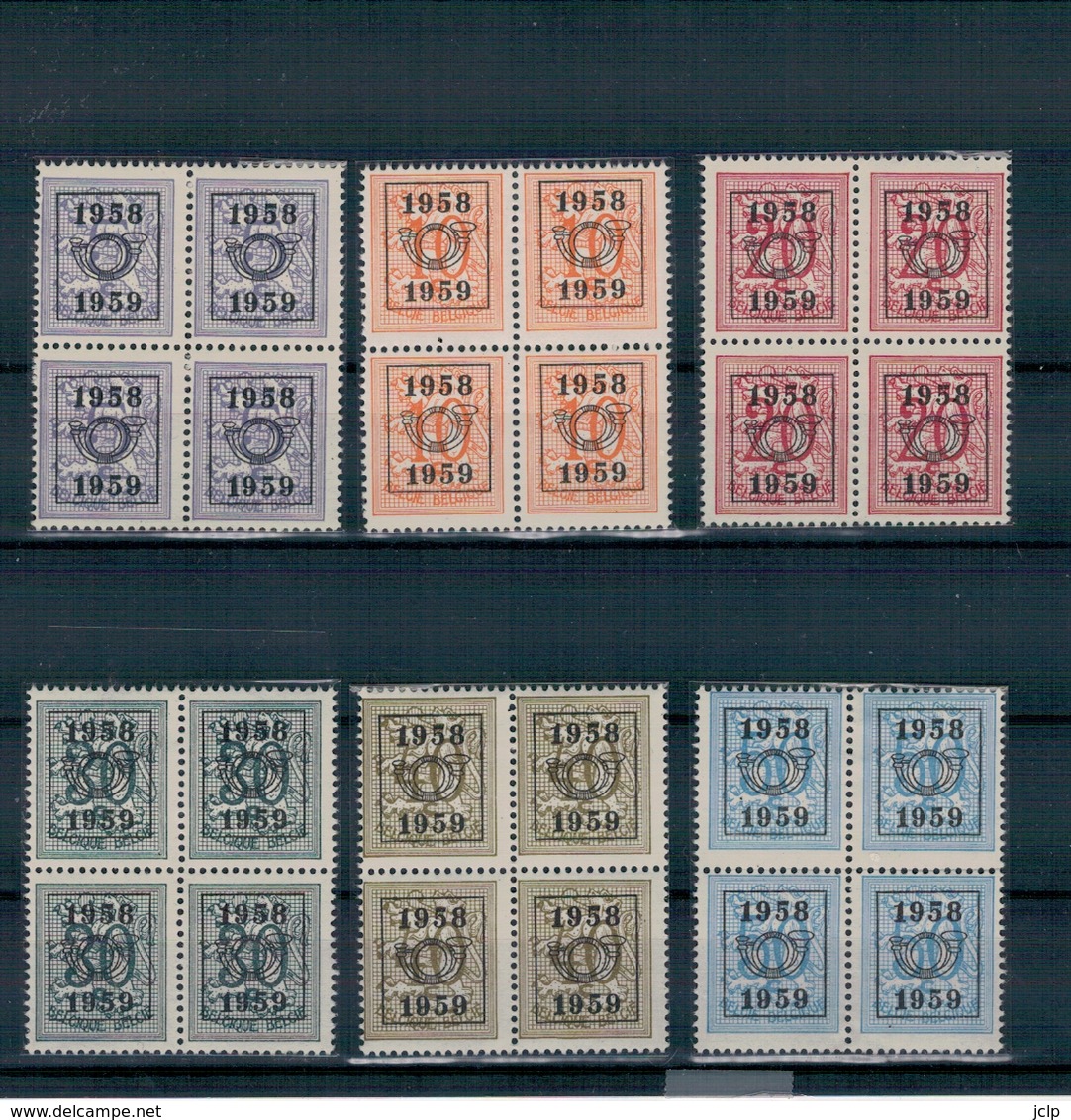 1958 - Surcharge Type E - Chiffre Sur Lion Héraldique 1958/1959 (PRE676 à PRE685) (Bloc De 4) - Typografisch 1951-80 (Cijfer Op Leeuw)