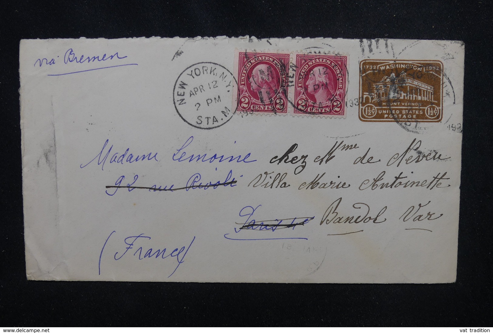 ETATS UNIS - Entier Postal + Compléments De New York Pour La France En 1932 - L 53729 - 1921-40
