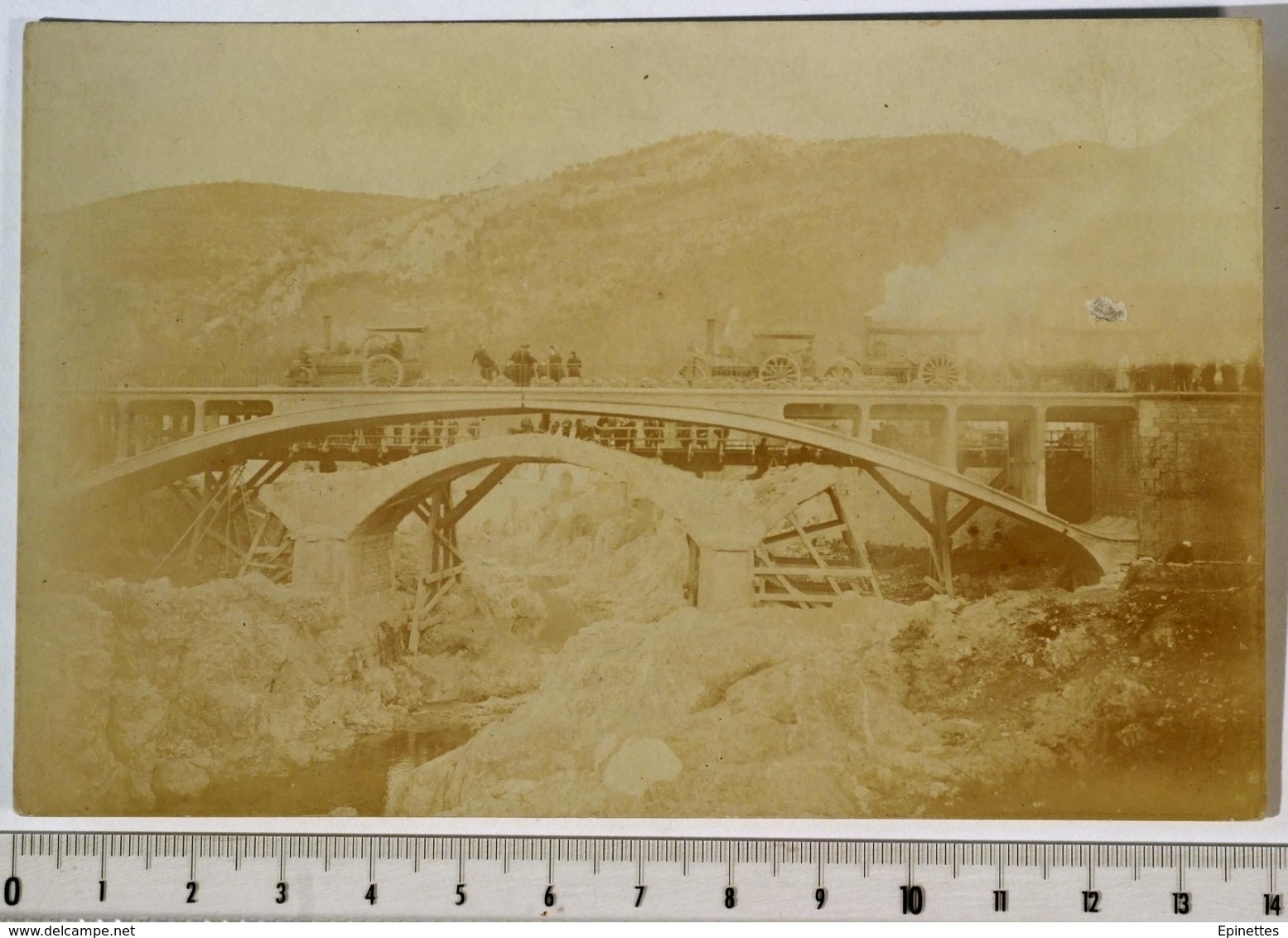 CARTE-PHOTO 9x14cm Amélie-les-Bains, Pyr.-Orientales (66) Essais Nouveau Pont Du Casino, Rouleaux Compresseurs - Autres & Non Classés