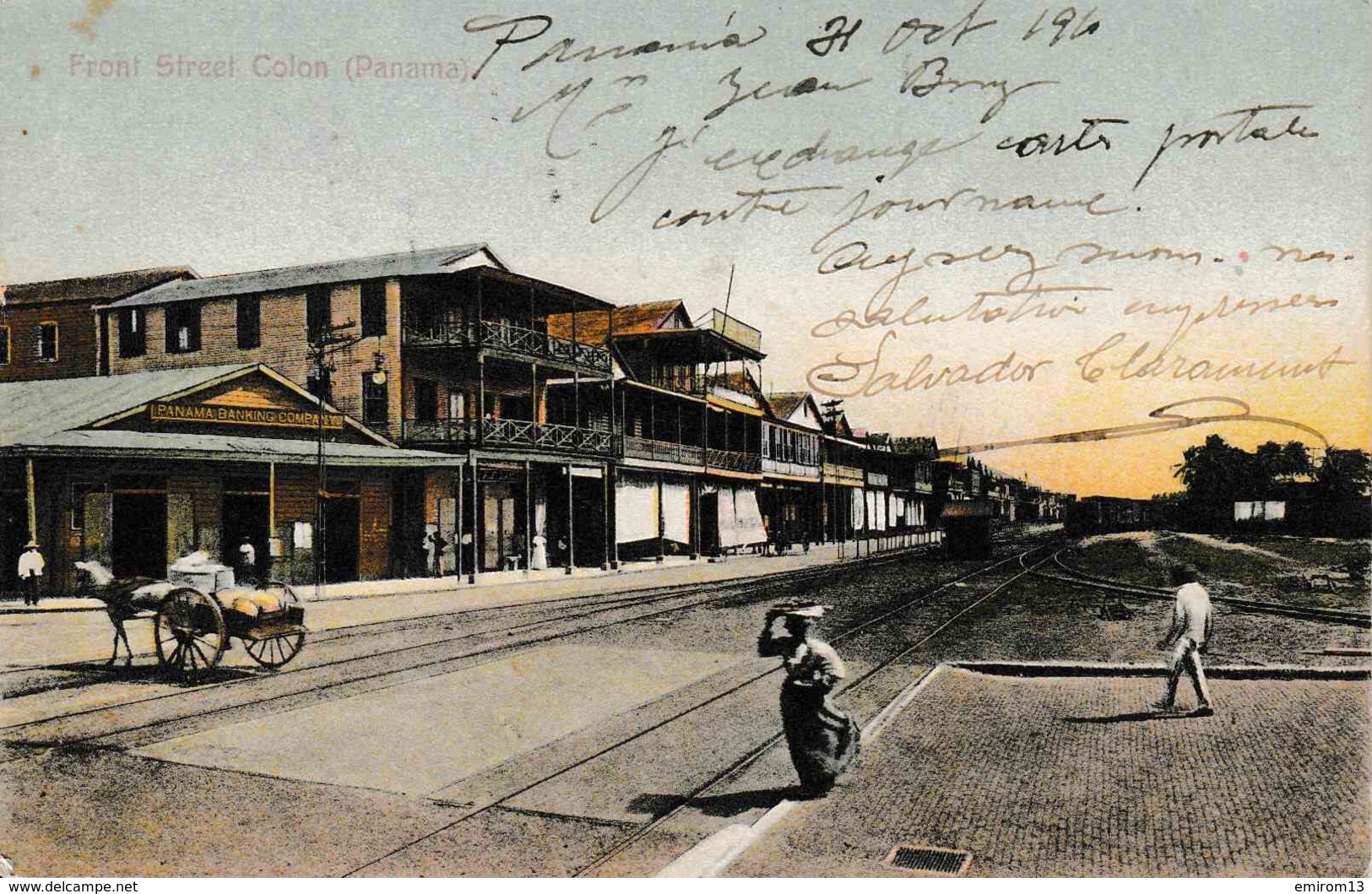 Panama Front Street Colon Gare Train Couleurs 1910 - Panamá