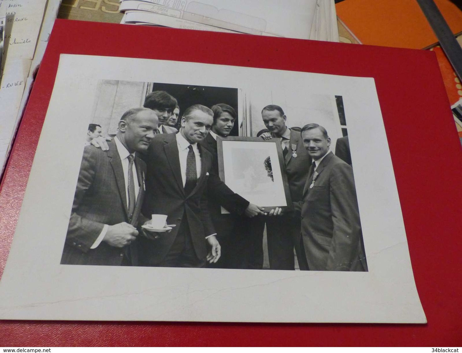 P-88 , Photo De Presse ,Les Cosmonautes AMSTRONG, ALDRIN, COLLINS Et Jacques Chaban Delmas, Octobre 1969 - Personalidades Famosas