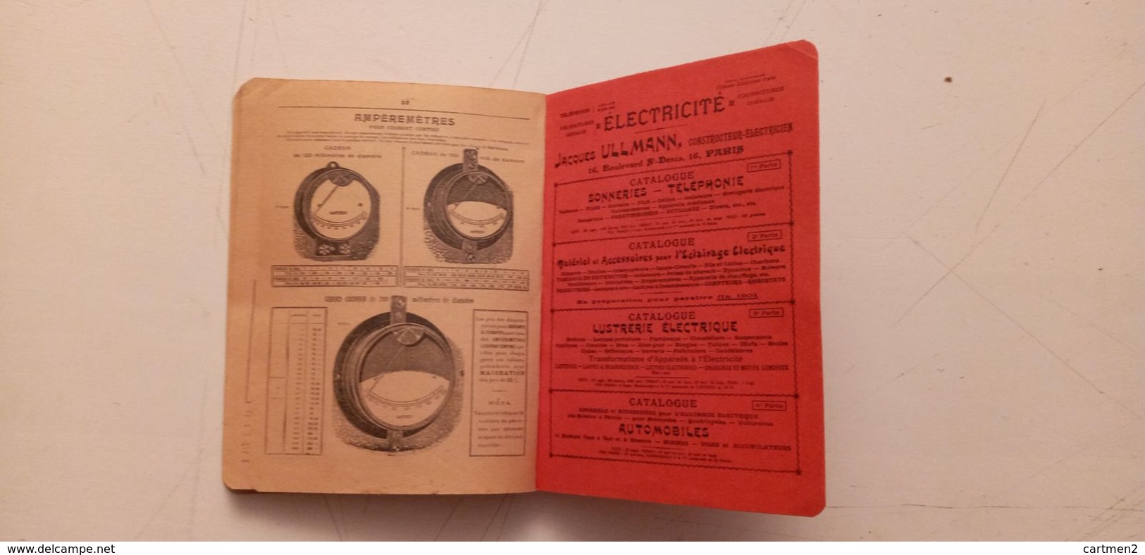 JACQUES ULLMANN 19 BOULEVARD SAINT-DENIS CATALOGUE ELECTRICITE PILE AMPOULE TELEPHONE SONNERIE PUBLICITE HORLOGERIE