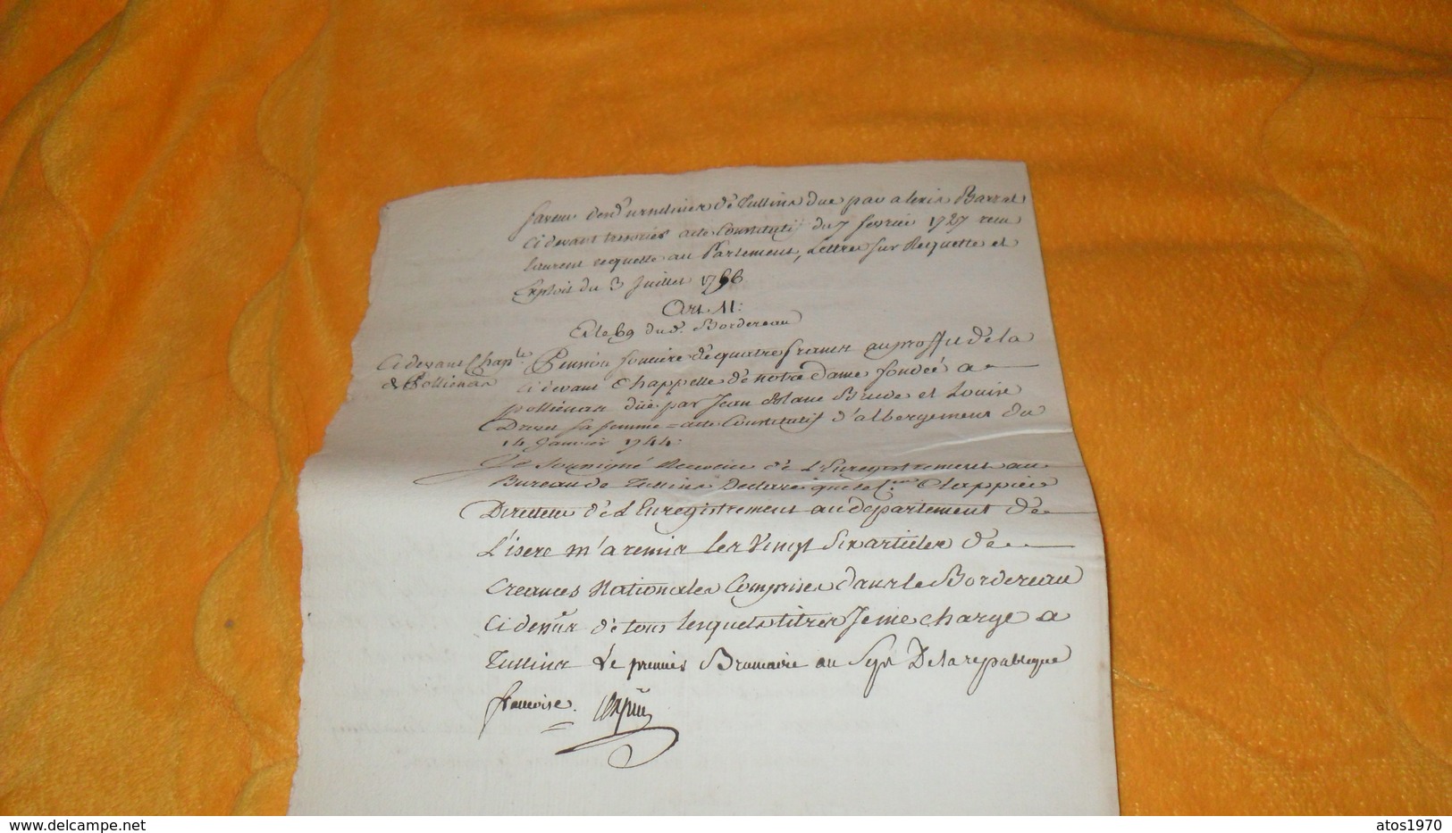 BORDEREAU MANUSCRIT ANCIEN DU 1ER BRUMAIRE AN 7..( OCTOBRE 1798 ) A IDENTIFIER..BUREAU TULLIER ?...TULLIUR ?... - Manuscrits