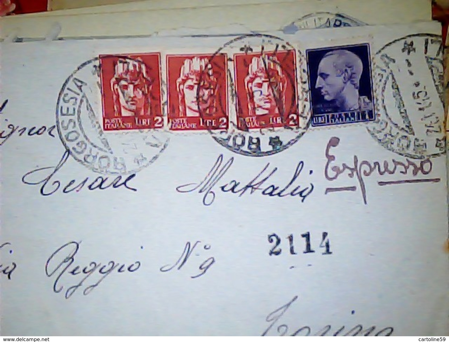 LETTERA LUOGOTENENZA  ESPRESSO  1+2 LIRE 3 Pezzi IMPERIALE SENZA FASCI  BORGOSESIA  X TORINO 24\11\1945 HK4946 - Storia Postale