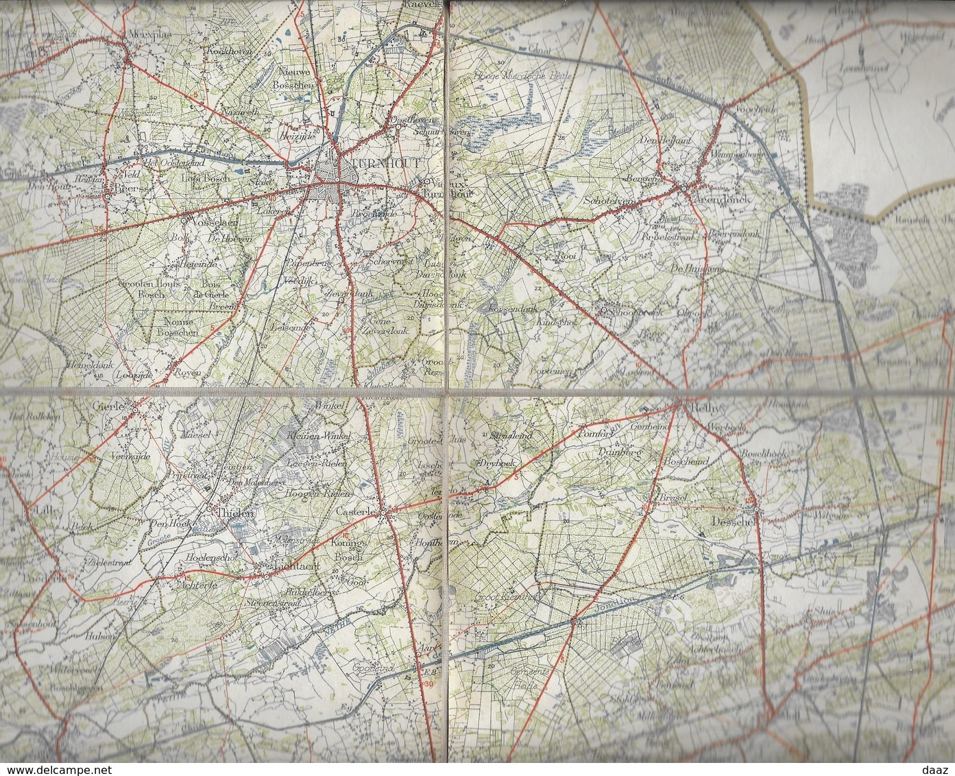 Carte Topographique Toilée  1/100000 1910 Turnhout Geel Retie Olen Mol Leopoldsburg Lille Dessel Kasterlee Herentals - Topographische Kaarten