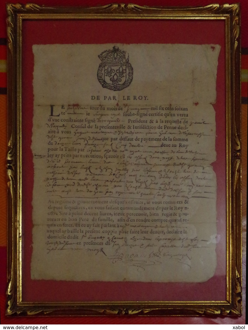 Acte De Réclamation De Paiement De La Taille En 1660 Encadré - Manuscrits