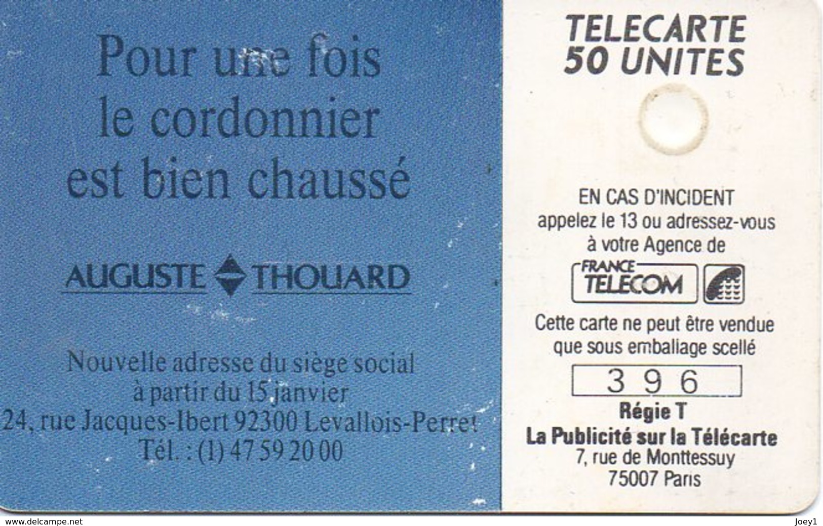 Télécarte Privée Auguste Thouard - Publicité