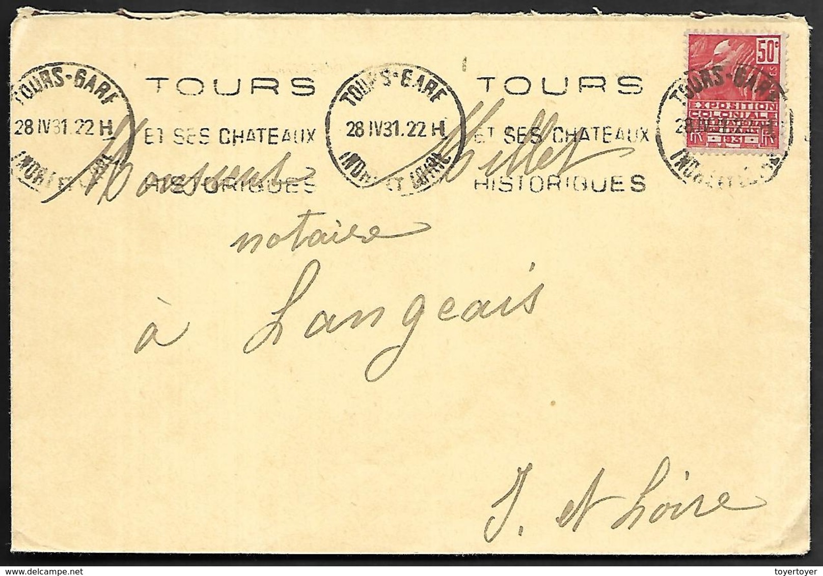 LF D48  Enveloppe De 1931 De Tours Timbre N°272 - 1921-1960: Période Moderne