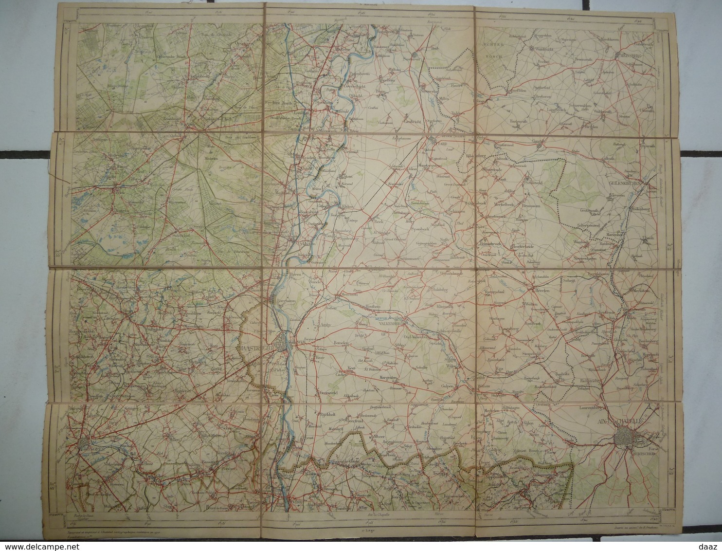 Carte Topographique Toilée  1/100000 1910 Tongeren Gemmenich Maastricht Visé Genk Bilsen Lanaken Asch Stokkem - Cartes Topographiques