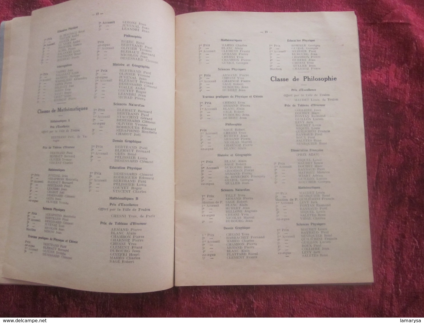 13 JUIL 1938 GRAND LYCÉE DE TOULON DISTRIBUTION SOLENNELLE DES PRIX PRÉSIDENCE AMIRAL GENSOUL PRÉFET MARITIME UNIVERSITÉ