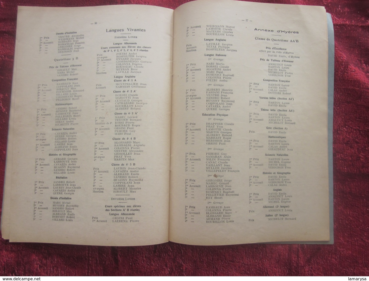 13 JUIL 1938 GRAND LYCÉE DE TOULON DISTRIBUTION SOLENNELLE DES PRIX PRÉSIDENCE AMIRAL GENSOUL PRÉFET MARITIME UNIVERSITÉ