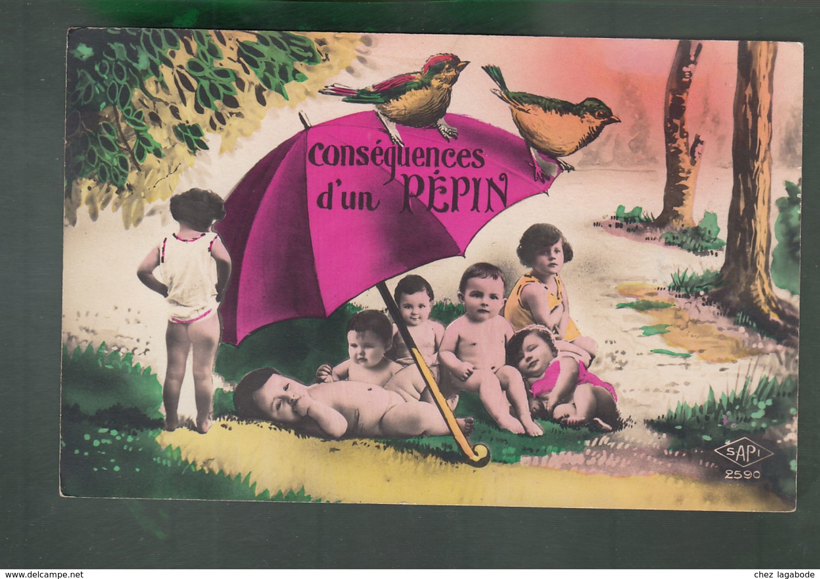 CPA (Div.) "Conséquence D'un Pépin" - Groupe D'enfants, Parapluie - Gruppi Di Bambini & Famiglie
