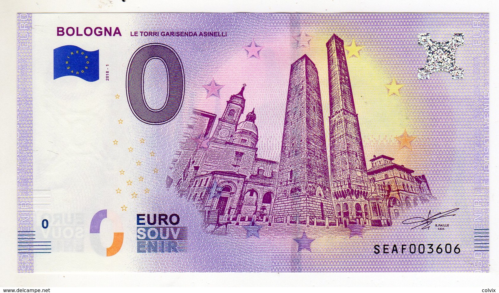 2018-1 BILLET TOURISTIQUE ITALIE 0 EURO SOUVENIR N°SEAF003606 BOLOGNE - Pruebas Privadas