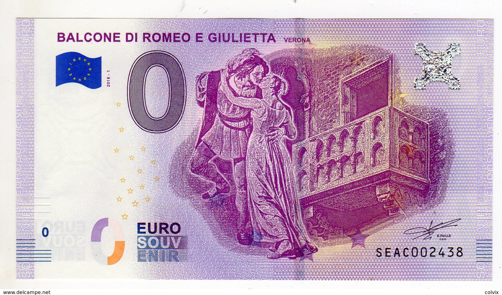 2018-1 BILLET TOURISTIQUE ITALIE 0 EURO SOUVENIR N°SEAC002438 BALCONE DI ROMEO E GIULIETTA - Private Proofs / Unofficial