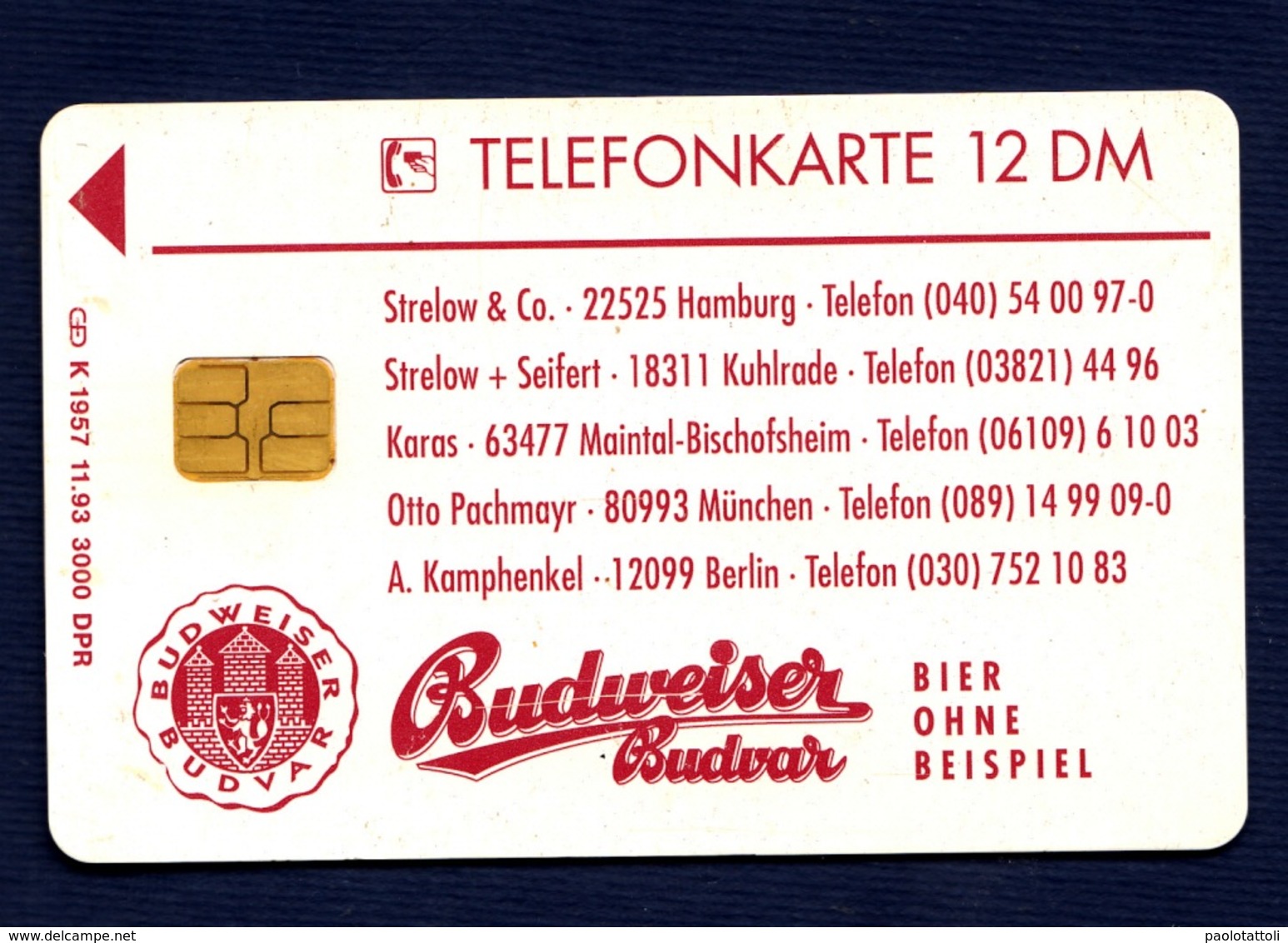 Germania, Germany- Budweiser Budvar, Bier Ohne Beispiel. Used Phone Card With Chip. 12DM Telekom. Exp.11.93 - K-Series : Customers Sets